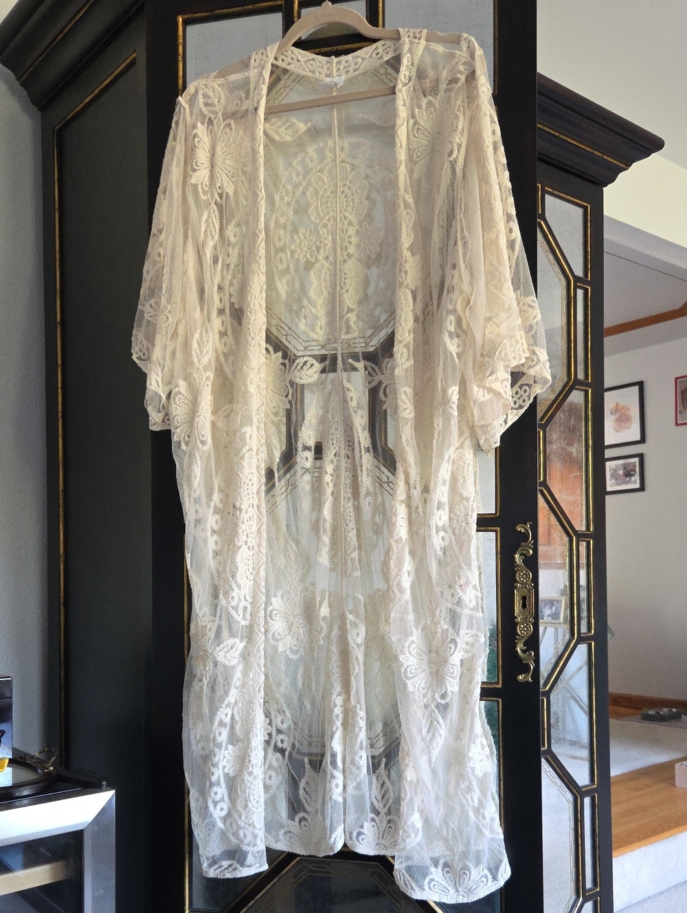 Time and Tru Sheer Lace Duster in Ivory
